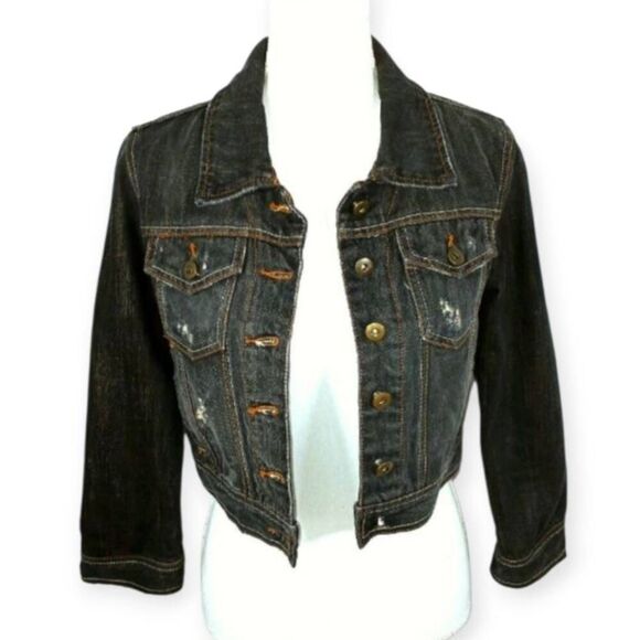 MILLAU DISTRESSED DENIM JACKET SZ.XS EUC. - Picture 2 of 5